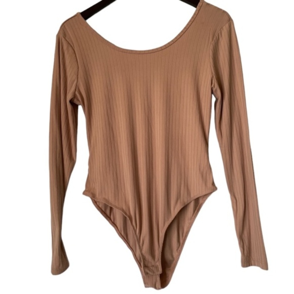 No Comment Dusty Pink Long Sleeve Ribbed Bodysuit Size Large Spring Boho